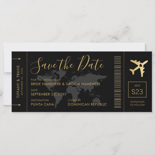 Enregistrer la date Gold World Carte Embarquement  (Devant)