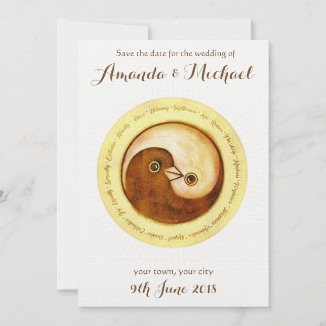 ENREGISTRER LA DATE Gold YinYang doves carte maria (Devant)