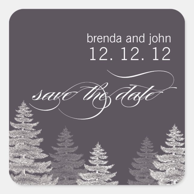 Enregistrer la date Hiver Mariage Sticker Arbres (Devant)