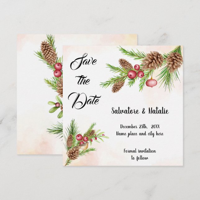 Enregistrer la date Invitation de Noël (Devant / Derrière)