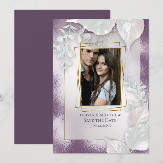 ENREGISTRER LA DATE | Invitation Eggplant Shimmer (Devant / Derrière)