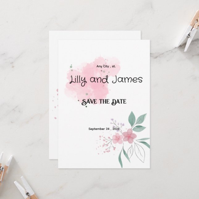 Enregistrer La Date Invitations De Lavage De Fleur (Devant/Arrière en situation)