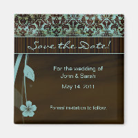 Enregistrer la date Magnet floral damask bleu brun