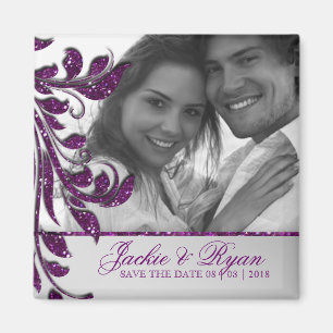 Enregistrer la date Magnet Photo Purple Sparkle