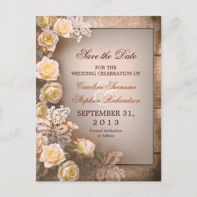 enregistrer la date mariage cartes postales vintag (Devant)