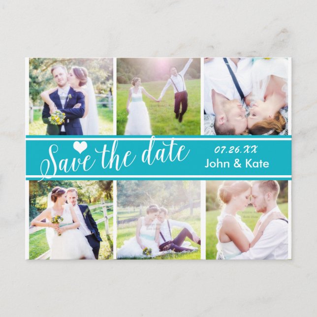 ENREGISTRER LA DATE Mariage sarcelle 6 Carte posta (Devant)