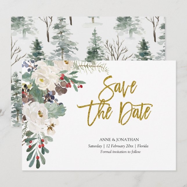 Enregistrer la date Noël Floral Invitation (Devant / Derrière)