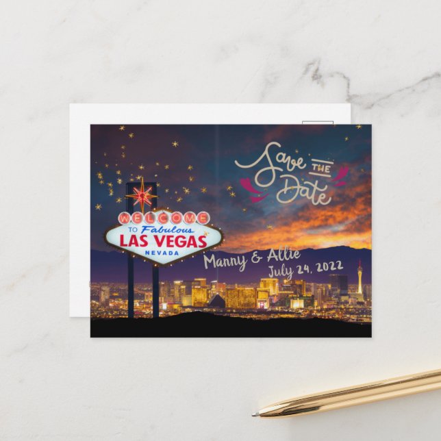 Enregistrer la date personnalisée Las Vegas carte  (Devant/Arrière en situation)