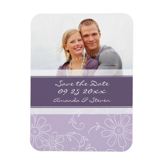 Enregistrer la date Photo Mariage Magnet Purple Fl (Vertical)