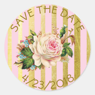 Enregistrer la date Pink Gold Striped Stickers