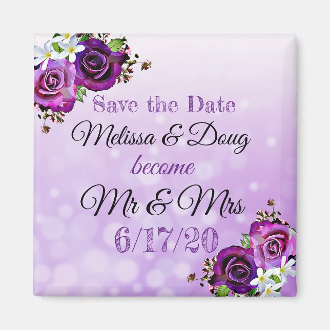 Enregistrer la date Purple Rose Magnet Mariage (Devant)