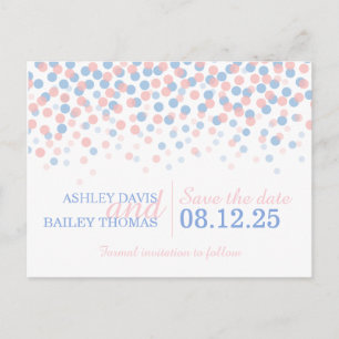 Enregistrer la date rose bleu confetti carte maria