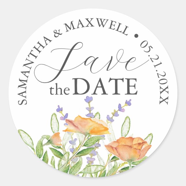 Enregistrer La Date Stickers Mariage Fleurs sauvag (Devant)