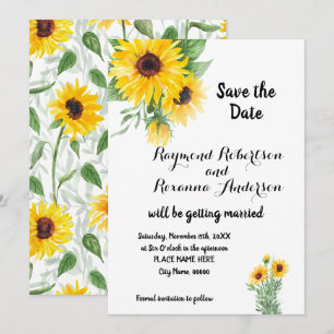 Enregistrer la date SunFlowers Green Invitation
