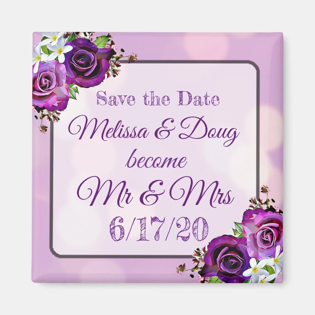 Enregistrer le aimant Mariage de date violet (Devant)