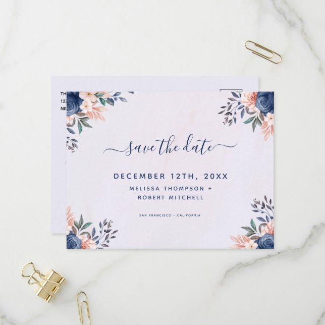 Enregistrer les dates Pastel doux été Floral Carte (Devant/Arrière en situation)