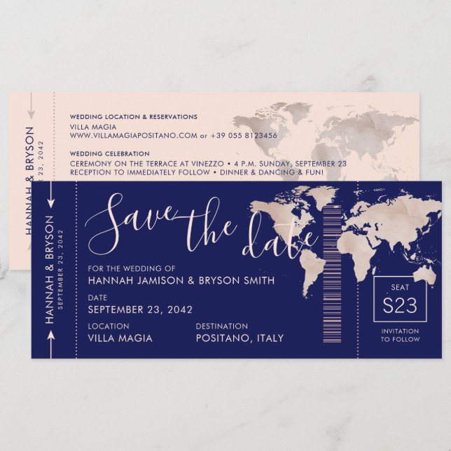 Enregistrez la Date Carte du Monde Rose Gold Bille (Devant / Derrière)
