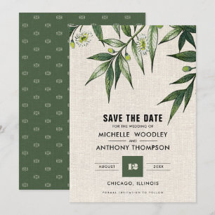 Enregistrez la date. Cartes de Burlap Botaniques v