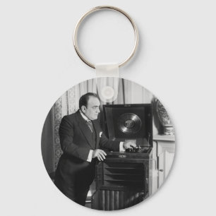 Enrico Caruso with a Victrola Brand Phonograph Keychain