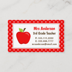 Enseignant Apple Pois rouge Carte de visite