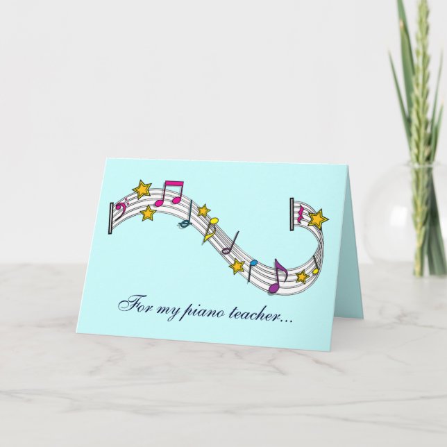 Enseignant de piano Merci avec notes et étoiles (Devant)