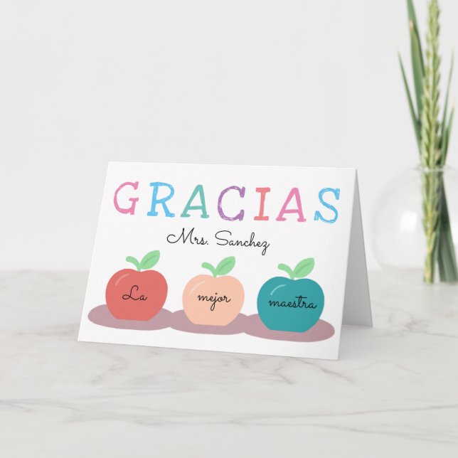 Enseignant espagnol/Maestra Merci avec carte Pomme (Devant)