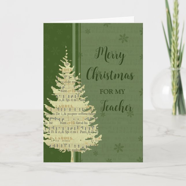 Enseignant Joyeux Noël Carte verte Arbre de Noël (Devant)