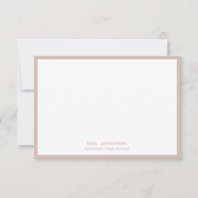 Enseignant moderne Blush Pink Merci Cartes de note (Devant)