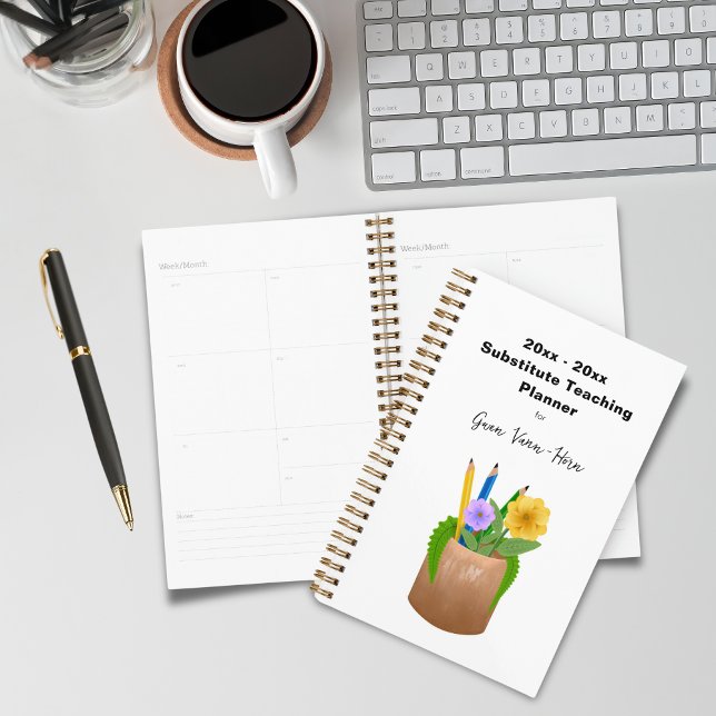 Enseignant Substitut Crayons Fleurs Petites (Substitute School Teacher Pencils Flowers Small Planner)