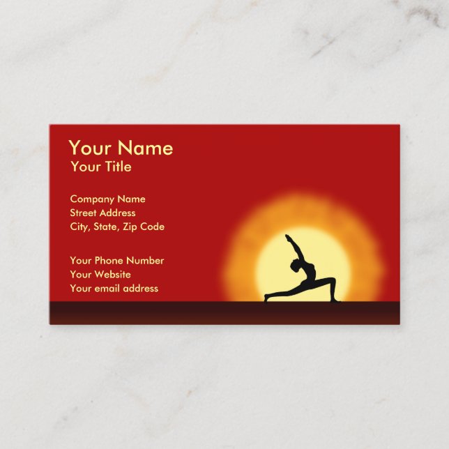 Enseignant Yoga Sunrise Pose Carte de visite horiz (Devant)