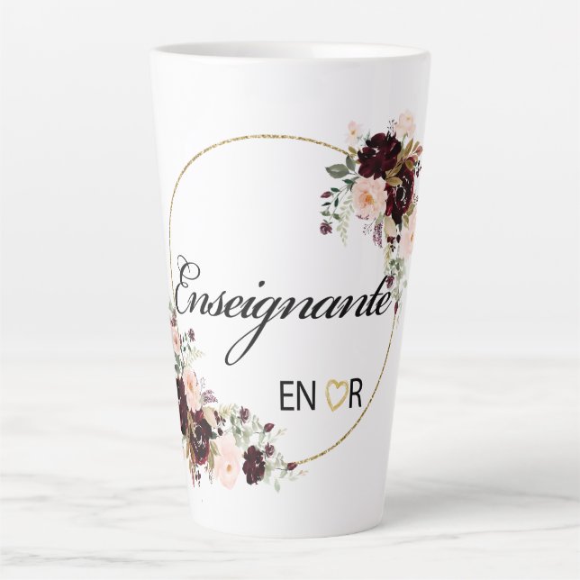 Énseignante Aquarelle Florale Latte Mug (Devant)