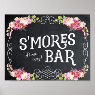 enseigne de bar à smores tableau noir floral