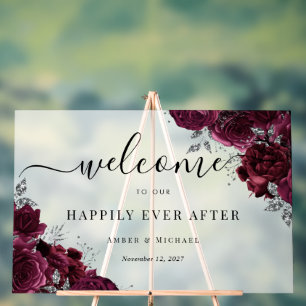 Enseigne de mariage en acrylique Burgundy Happily