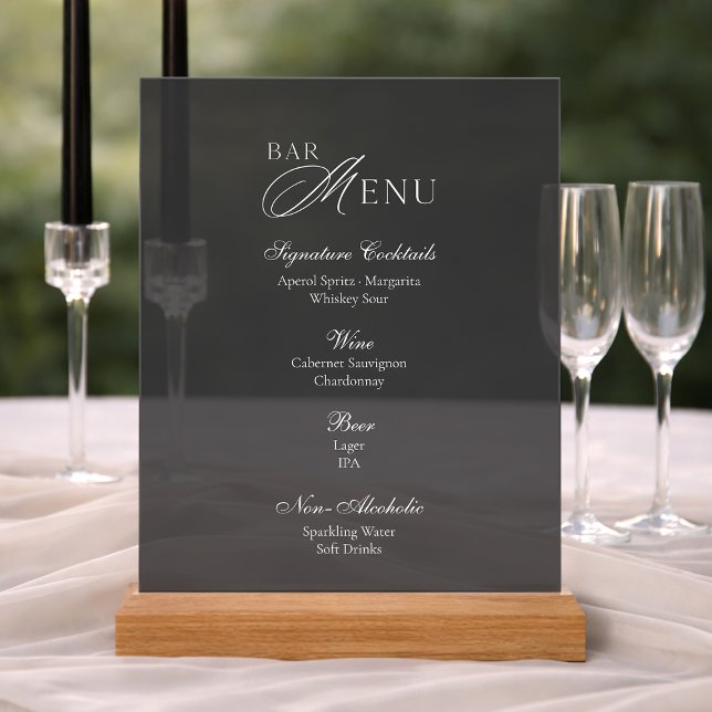 Enseigne de menu de bar en acrylique fumé de luxe (Créateur téléchargé)