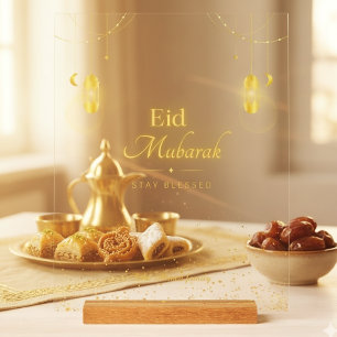 Enseigne en acrylique Eid Mubarak dorée élégante