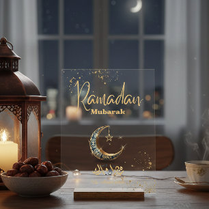 Enseigne en acrylique Ramadan Mubarak avec croissa