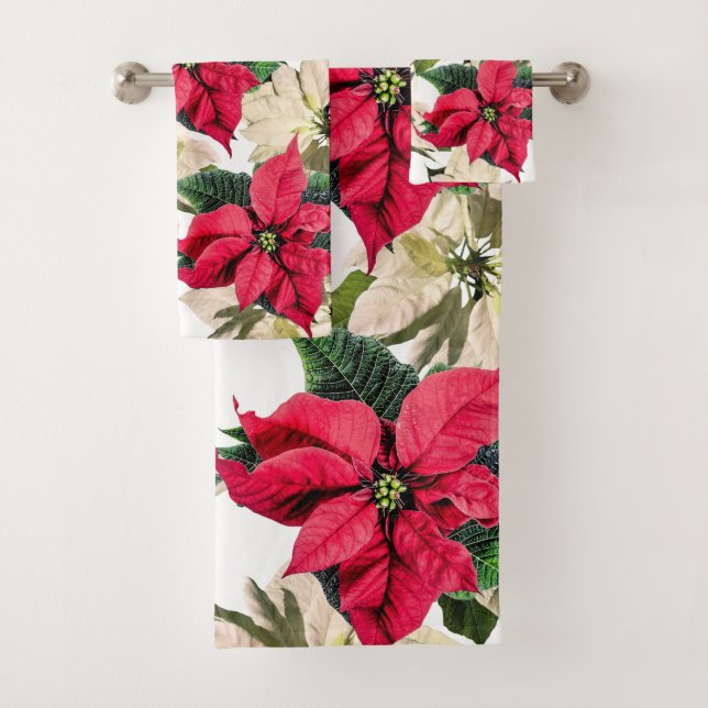 Ensemble blanc et rouge de serviette de fleur de (En situation)