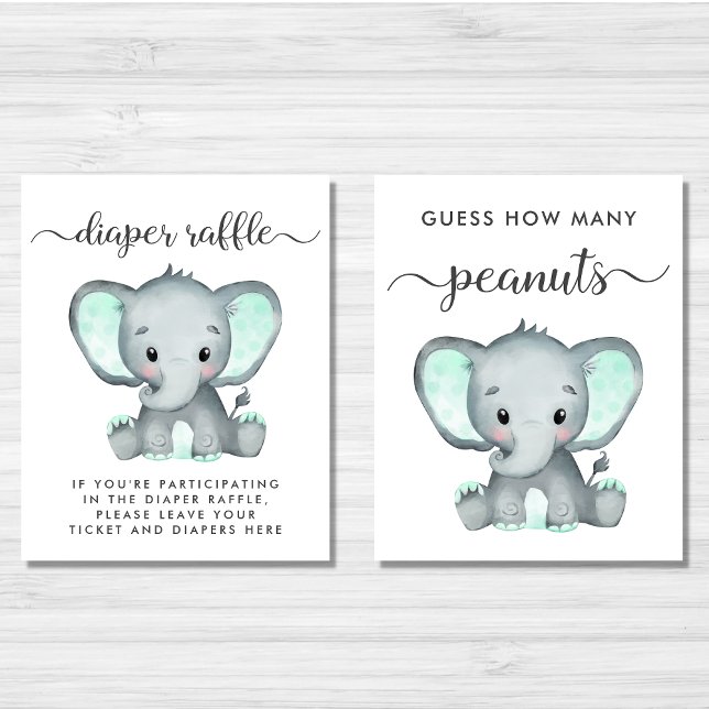 Ensemble d'affiches des jeux de Baby shower Elépha (Créateur téléchargé)