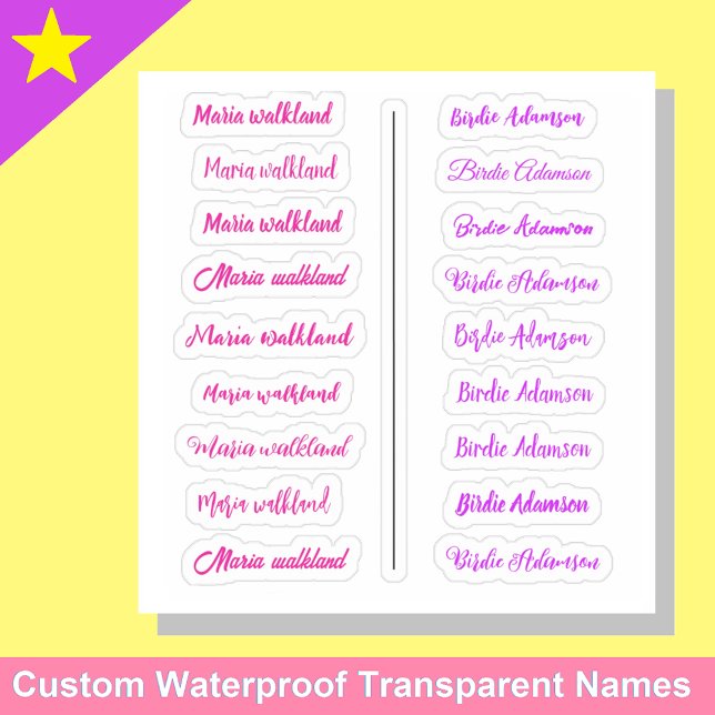 (Ensemble de 18) Stickers de nom simple fillette t (Custom name stickers
Easy peel labels for girls)