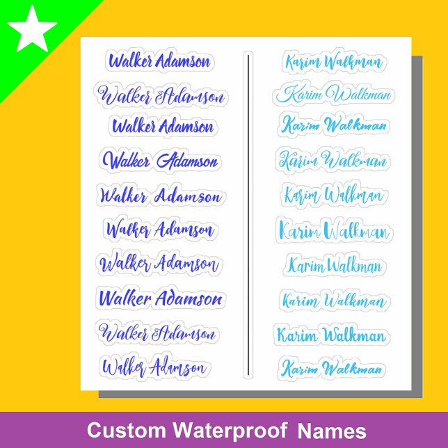 (Ensemble de 20) Stickers de nom simple bleu pour  (Blue name stickers
Simple name labels for boys)