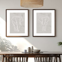 Ensemble de 2 affiches d'art Elephant Line