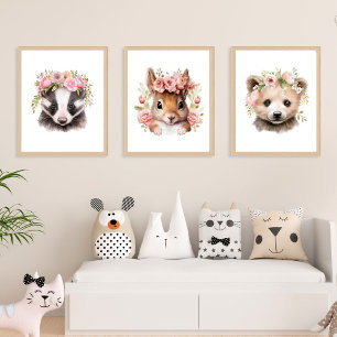Ensemble De 3 Animaux Boisés Pink Girl Prinsery