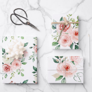 Ensemble de 3 feuilles d'emballage Rose rose aquar