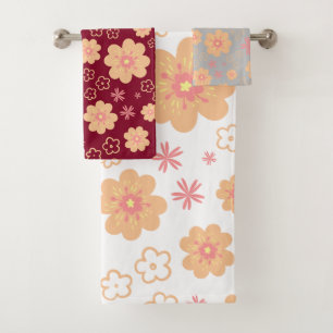 Ensemble de 3 serviettes de bain à fleurs rétro un