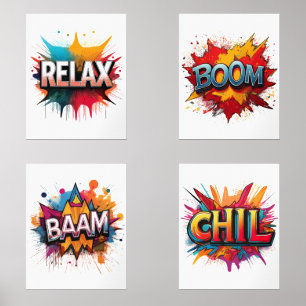 Ensemble de 4 bandes dessinées Effet Word Art Prin