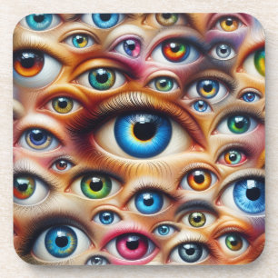 Ensemble de 6 dessous de verre à dos en liège Yeux
