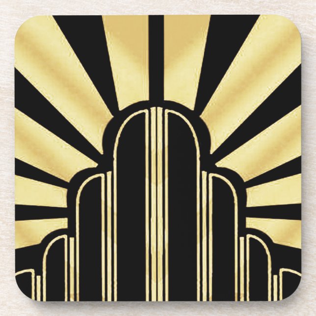 Ensemble de 6 - Dessous de verre Art Déco Sunburst (Devant)