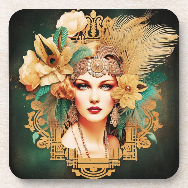 Ensemble de 6 Dessous de verre Lady Art déco (Devant)
