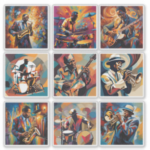 Ensemble de 9 Stickers Musiciens de Jazz