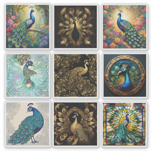 Ensemble de 9 Stickers Peacock (Devant)